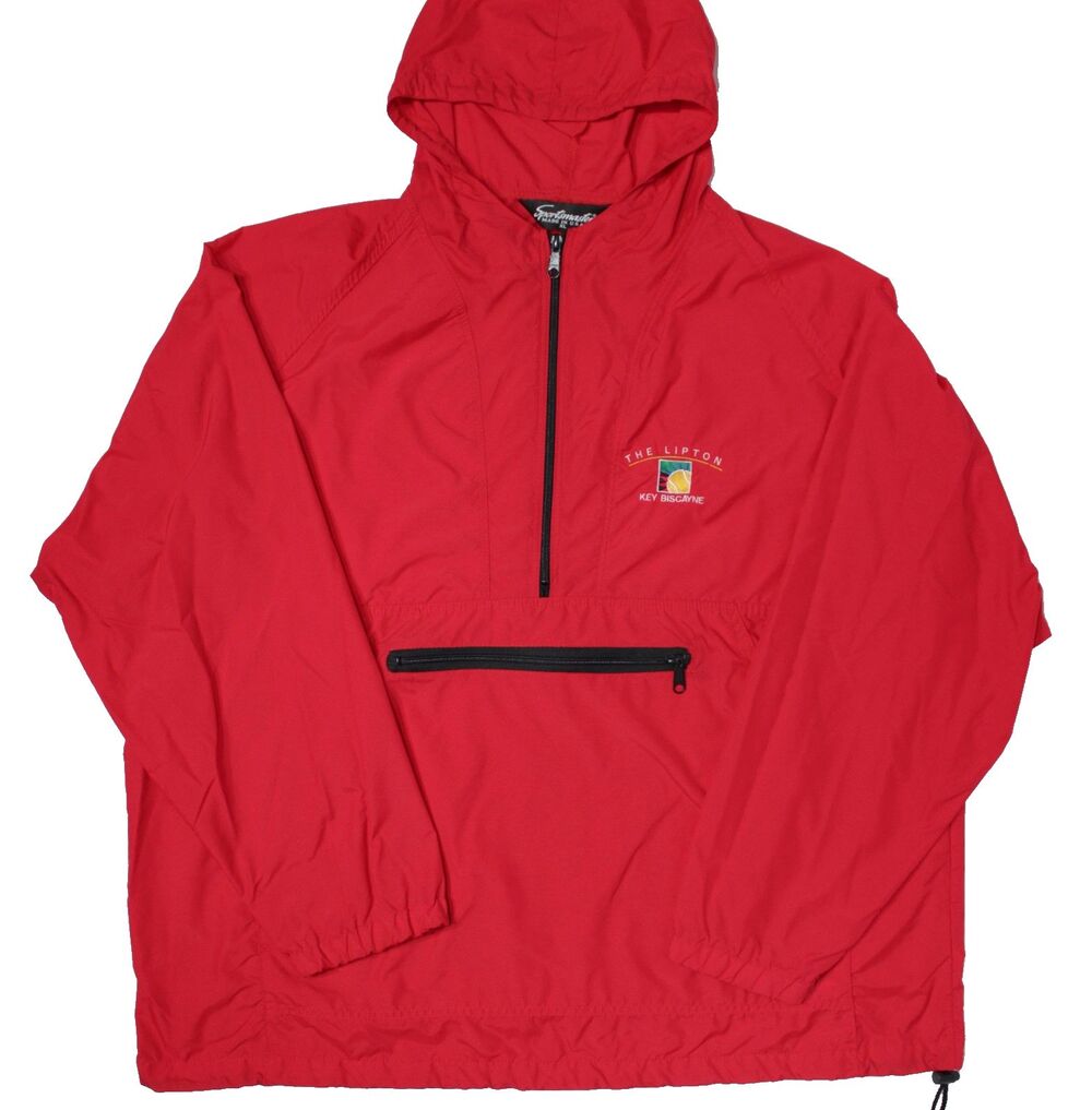 VTG 90s USA Oversized Nylon Lipton Tennis Championship Hooded Windbreaker Men XL